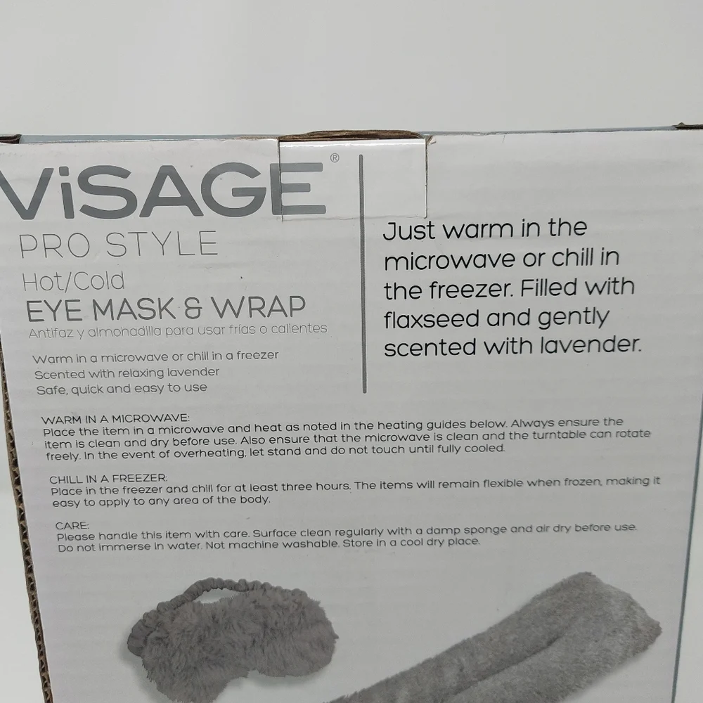 Visage Pro Style Eye Mask & Wrap Grey Fuzzy Lavendar Scented Hot Or Cold Therapy